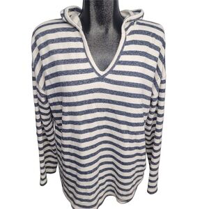 Chaps Navy and White Nautical Striped Pullover Terry Fabric Hoodie XL